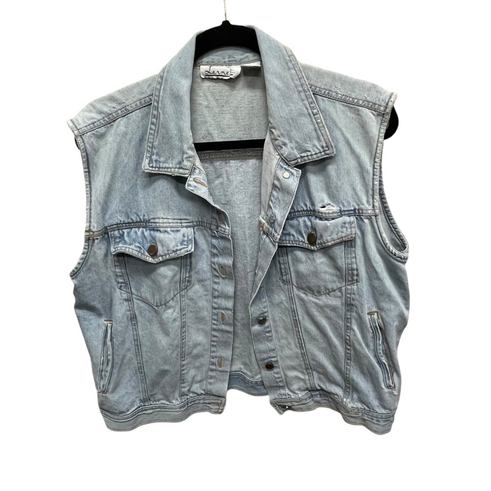 Lerner vintage denim jean jacket vest grunge distressed women’s medium light
